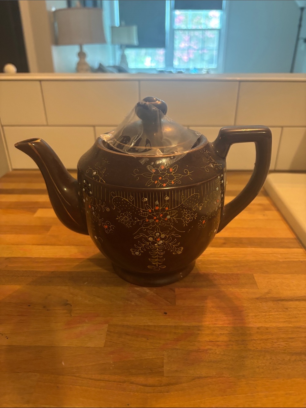 Brown Decorative Ceramic Teapot with Floral Accents JAPAN